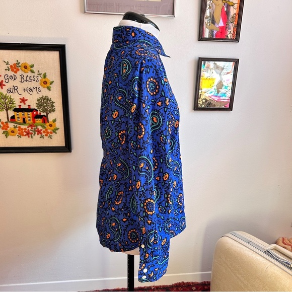 J.Crew Vintage 70s Style “The Perfect Shirt” Blue Paisley Button-Up Cotton Shirt - Picture 6 of 12